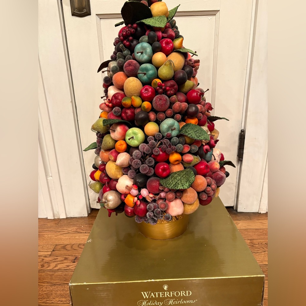 Waterford Holiday Fruit Tree with Gold Base, Sugared Fruits, NWT - Picture 2 of 3